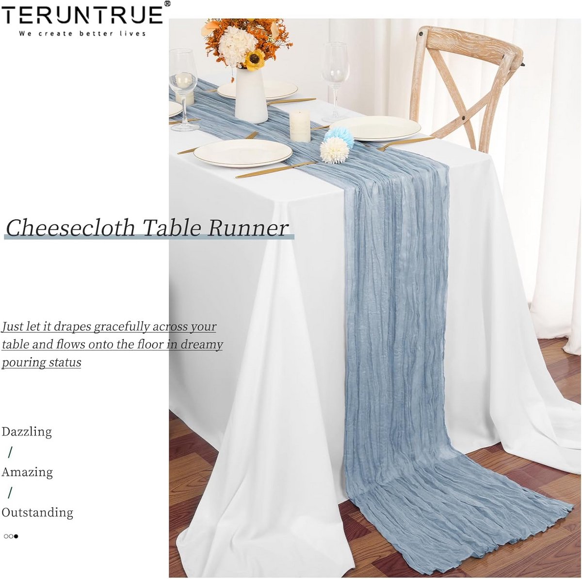 15x Kaasdoek Tafelloper Stofblauw 55x300 cm Rustiek Gaas voor Bruiloft & Feestdecoratie