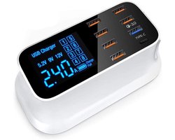 Ynkkvre - 8-Poorts Usb-Oplaadstation - 40 W - Snel Laden Met Qc 3.0 En Type-C Poort - 8 - Voor Thuis Kantoor Reizen Wit