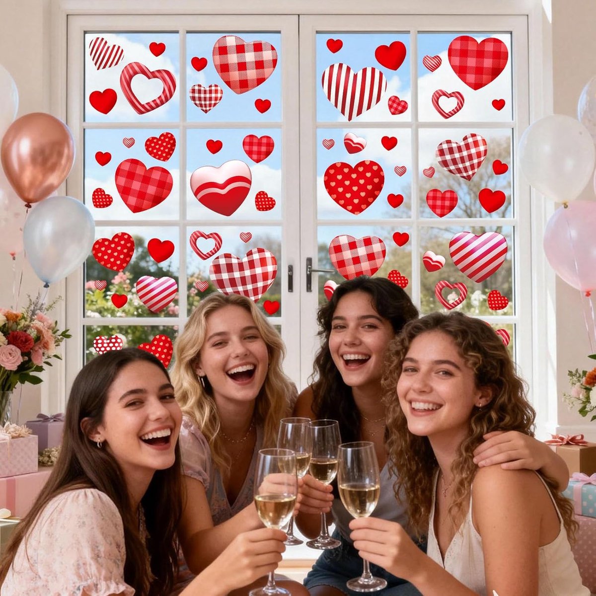 9 vellen raamstickers voor Valentijnsdag, schattige hartstickers voor Galentines Day-decoraties, stickers voor ramen in huis of op kantoor|Cyslmuk®