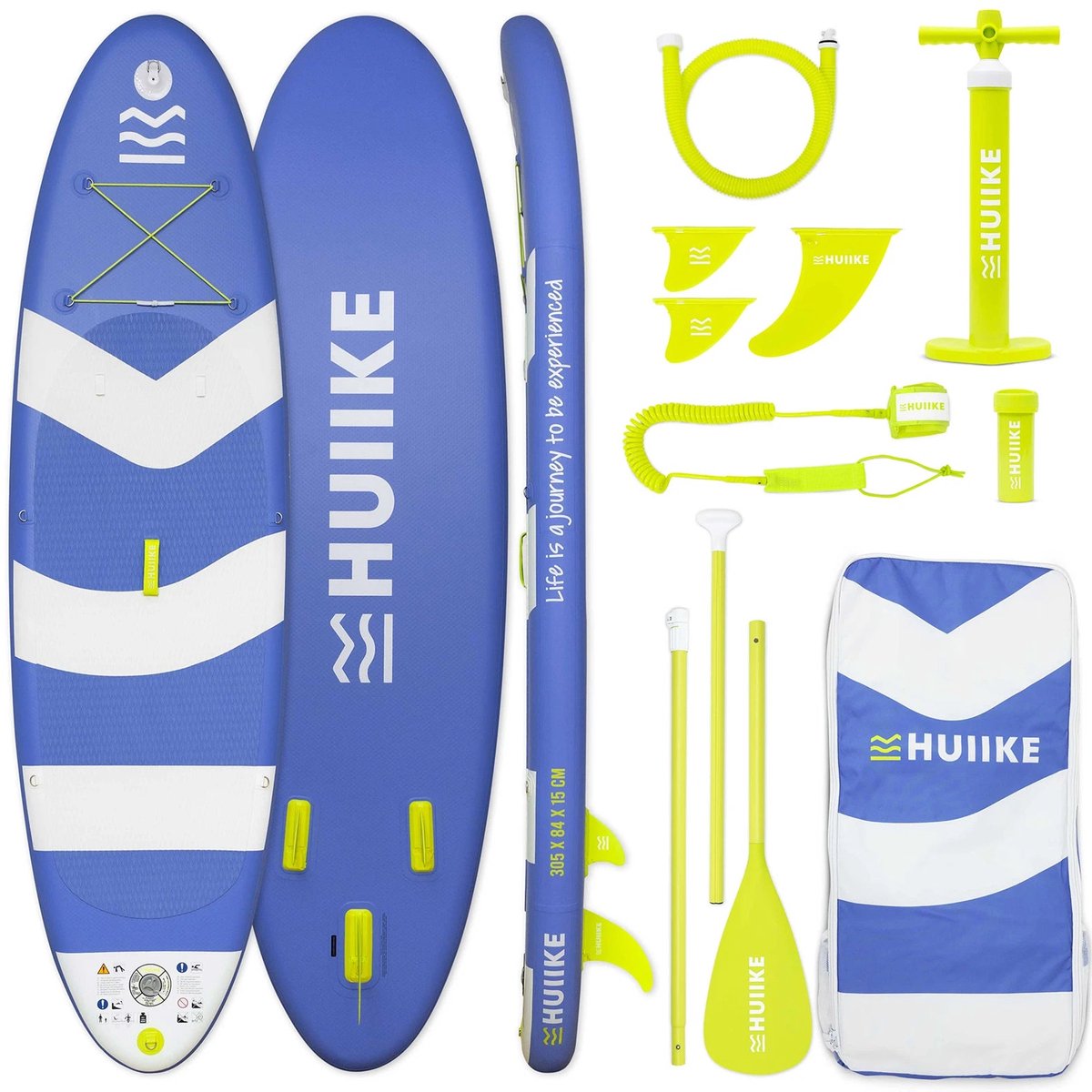 HUIIKE SUP Board - Opblaasbaar Paddle Board met Accessoires, Peddel, Vinnen, Pomp - Stand Up Paddle met Hoge Stabiliteit - 305 x 84 x 15 cm - Max. 130 kg