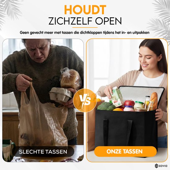 Savia Koeltas Boodschappentas 2 Stuks met Rits Stevig Opvouwbaar - Incl. Organizer Tasjes - Thermische Tas Picknicktas Lunchtas Koelbox Diepvriestas Boodschappenmand van Merkloos — afbeelding 4