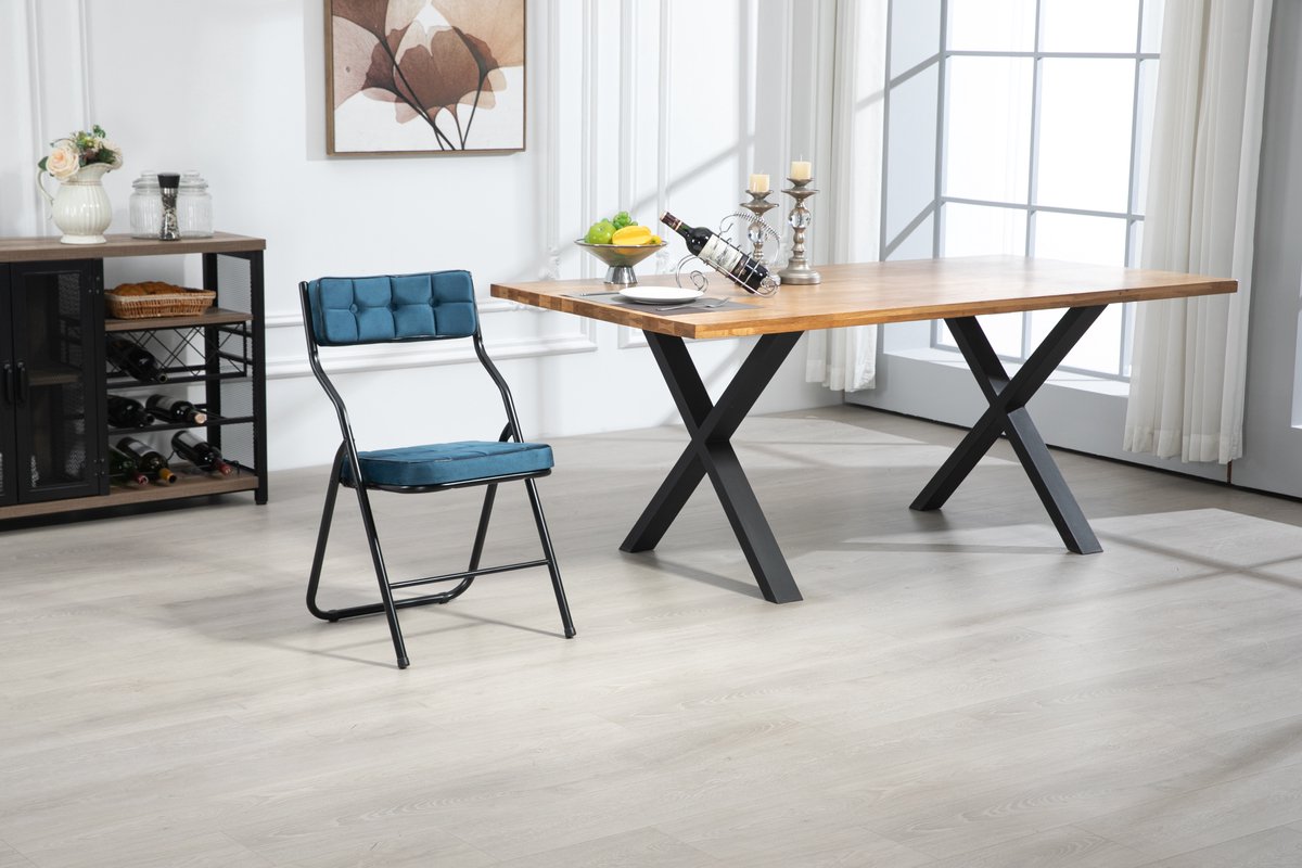 HAUSS SPOLE Vouwstoel – Gestoffeerde Klapstoel Set Van 2 – Fluwelen Zitting Met Rugleuning – Extra Zitplek Voor Keuken Kantoor Feest – Staal Blauw