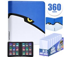 Actueell® Verzamelmap 360 Kaarten - Toploader binder – 9 pocket - Inclusief 30 Toploaders, Penny Sleeves & Card Sleeves – map met ritssluiting – Blauw – 20 Pagina's – A4 Formaat