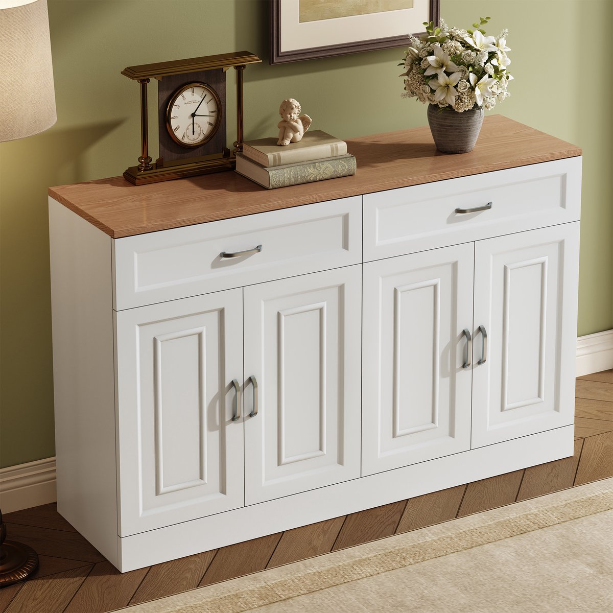 HAUSS SPOLE Dressoir - 4 Deuren En 2 Lades Met Verstelbare Planken - Opbergkast Voor Woonkamer En Hal - Spaanplaat - 120x35x80,5 Cm - Wit