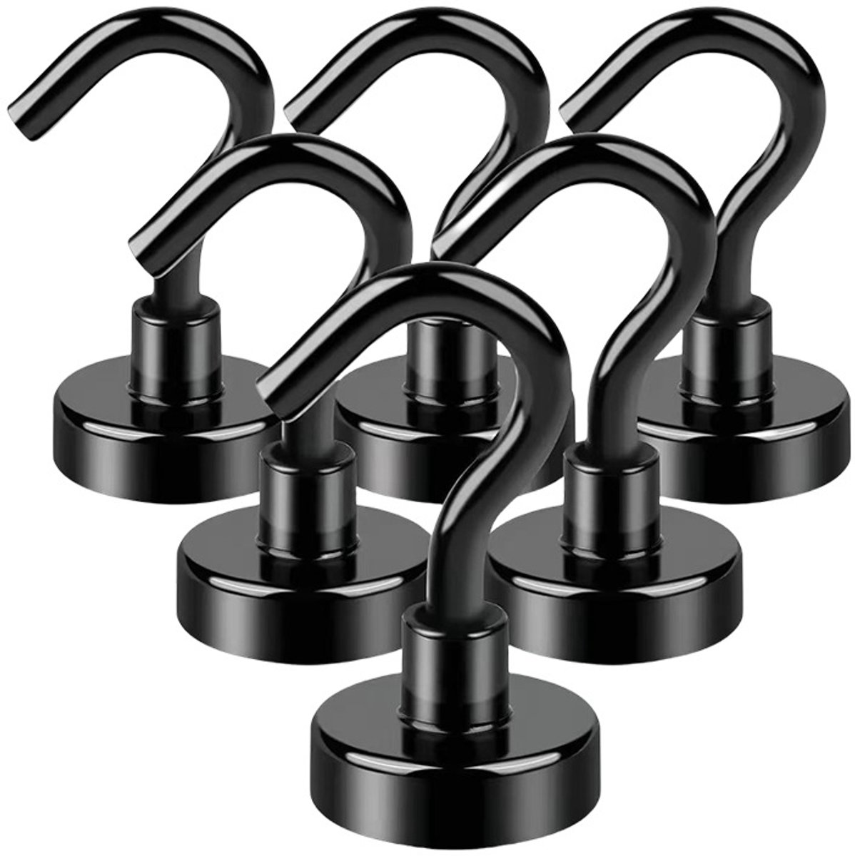 6 Stuks Sterke Magneethaken - Magnetische haken - Magnetische muursticker - Voor ijzeren deuren- Koelkasten- Keukens- Kledingrek - Zwart - LOUZIR