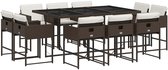 vidaXL - 11 pièces - Ensemble de jardin - avec - coussins - poly - rotin - marron