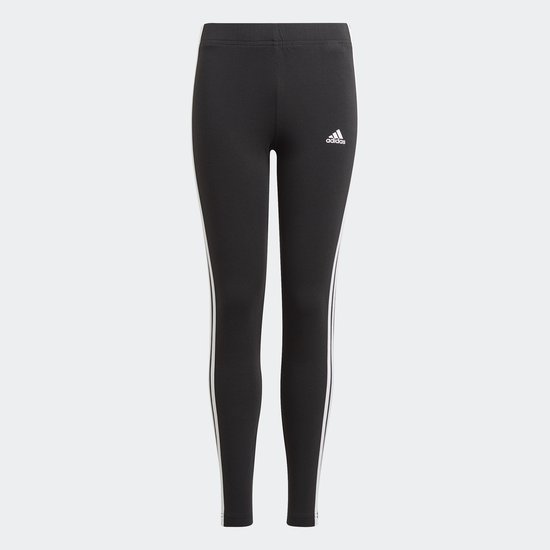 Legging noir avec logo et bandes adidas blanches sur le côté.
