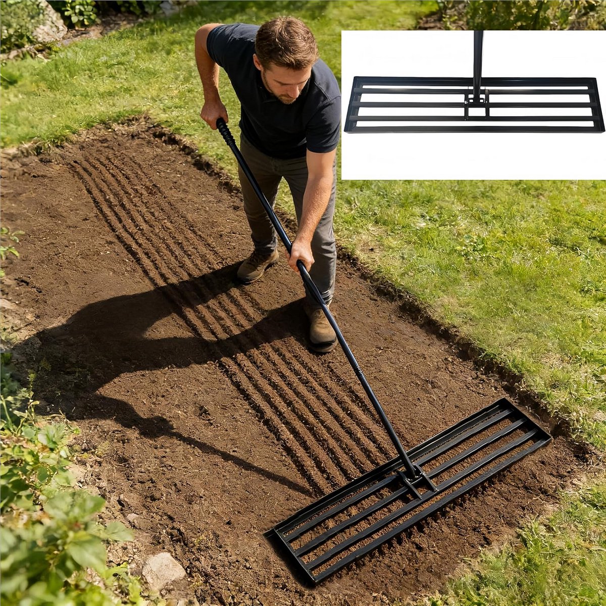Gazon Egaliseerhark voor Gras en Tuin met Lange Antislipsteel