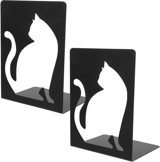 Foto: Metalen kattenboekensteun 2 delige set decoratieve holle metalen boekenplankstandaard dierenboekensteun geschikt voor zware boeken