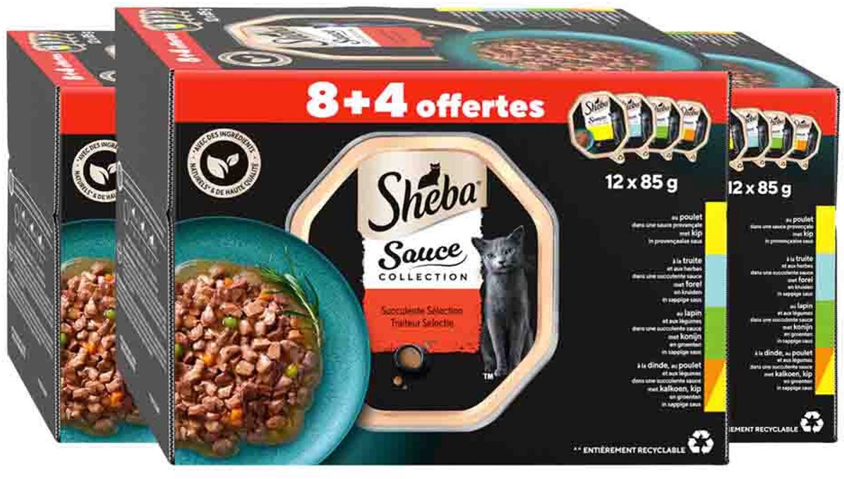 Sheba Sheba Kattenvoer Nat Sauce Collection Traiteur Selectie Multipack - 3 x 12x85 gr - Voordeelverpakking