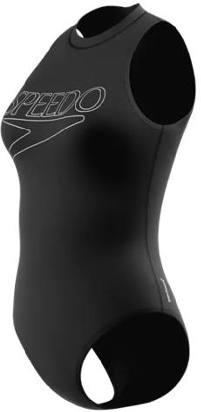 Zwart Speedo sportbadpak met witte Speedo-logo op de borst.