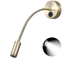 LED Wandlamp Bed - Leeslampje Brons - 3W Koel Wit Licht - Flexibele Zwanenhals - Richtbare Spot - Ideaal voor Slaapkamer & Hotel - Antiek Messing