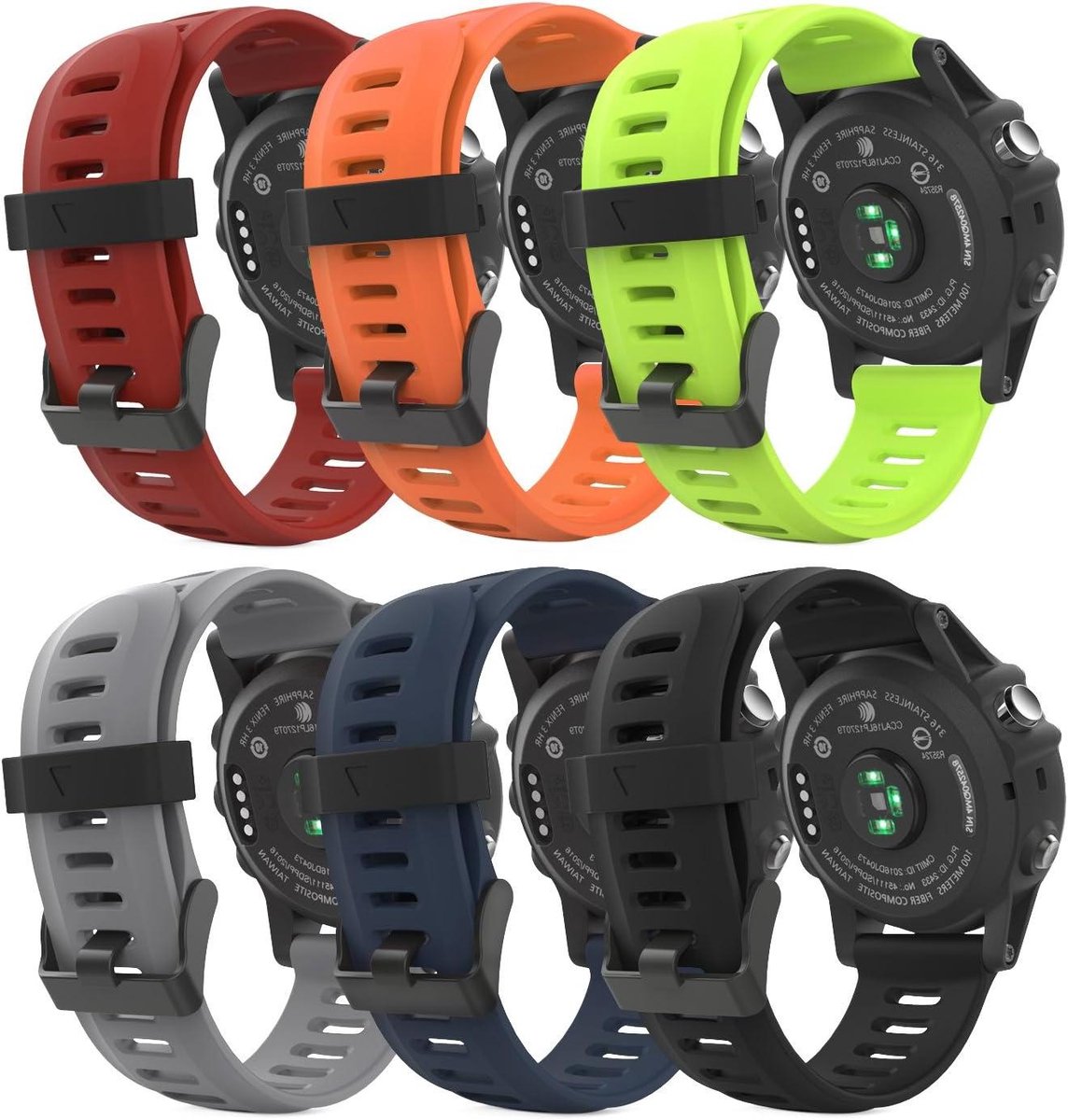 Siliconen horlogeband voor sporthorloges, vervanging voor diverse modellen, set van 6 stuks