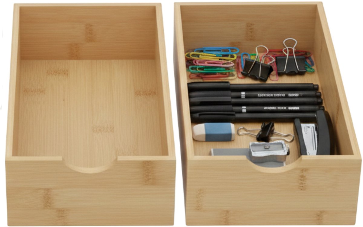 Gerimport Lade organizer - 2x - bamboe hout - 15 x 30 x 7 cm - bakje - kast sorteerbakje