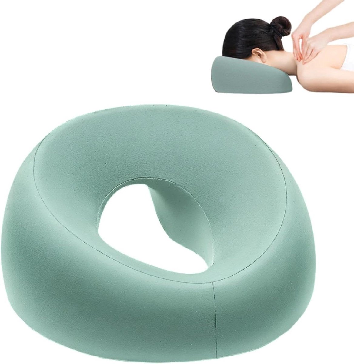 Hoofdkussen met gat voor nekondersteuning - Geheugenschuim kussen voor dutjes - Massagekussen - Groen.