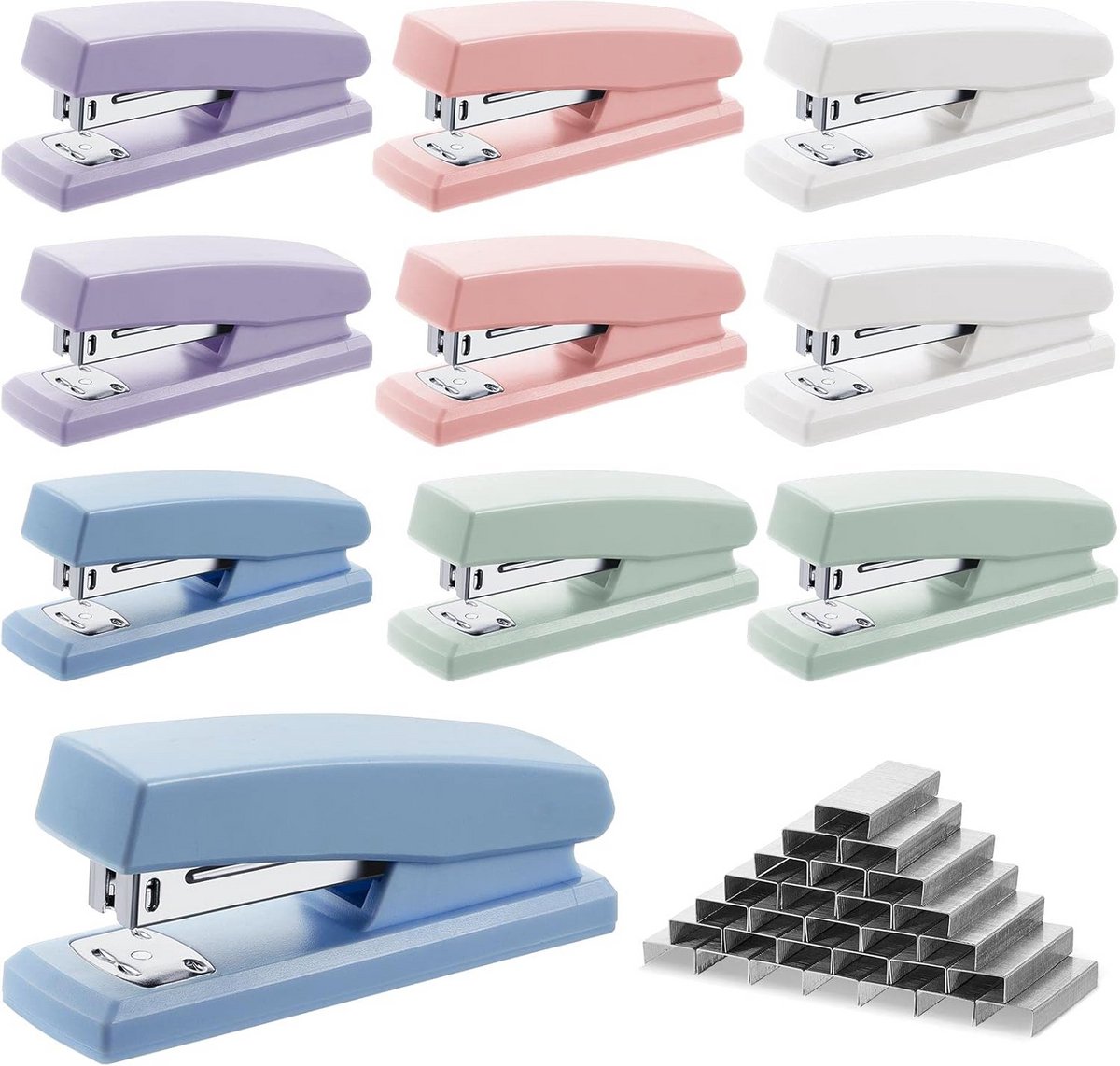 Set van 10 Metalen Desktop Nietmachines met 6000 Nietjes | 25 Vel Capaciteit | Kleurrijk Kantoor & Thuisgebruik