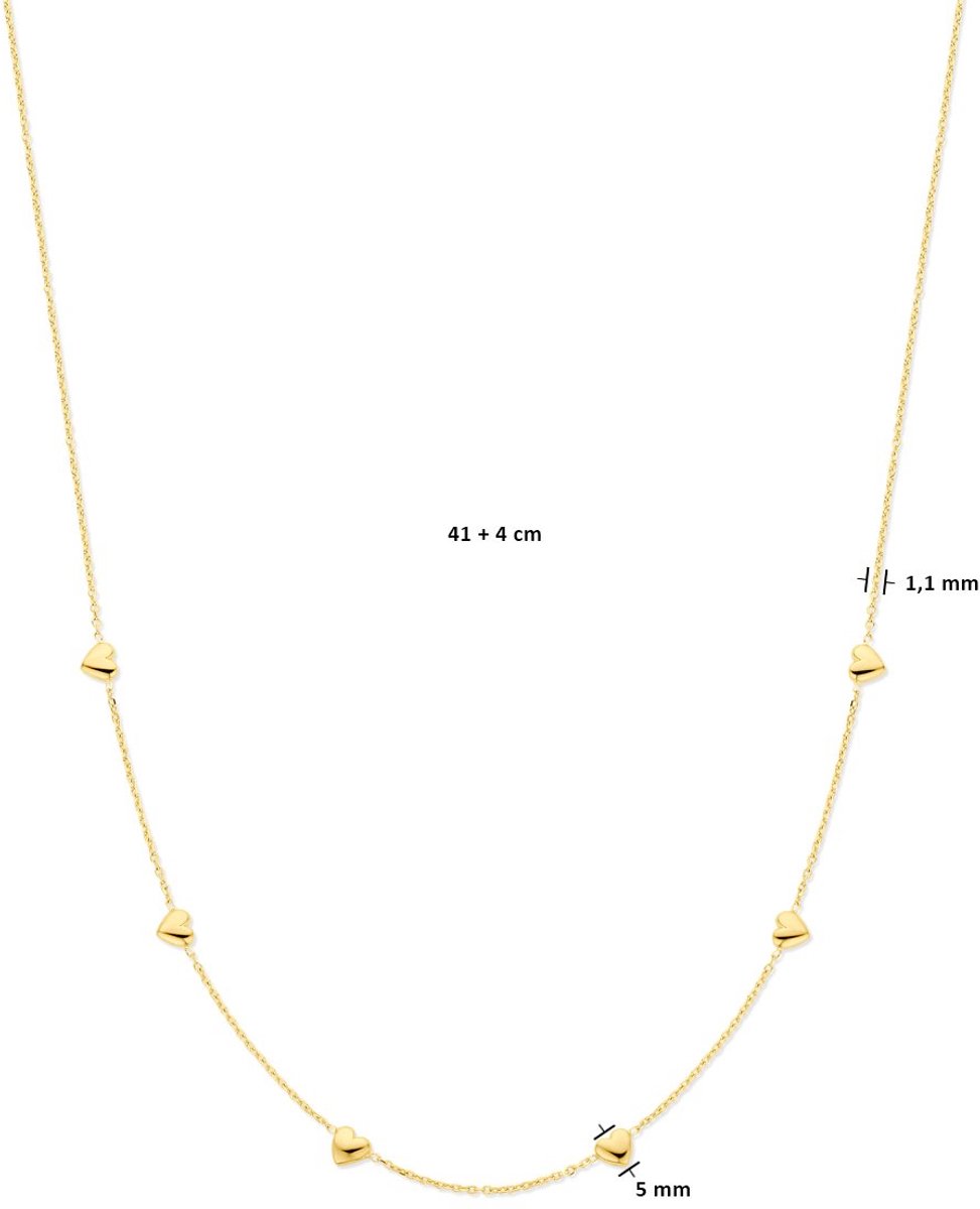 collier hartjes 41 + 4 cm 3 micron zilver verguld (geel)