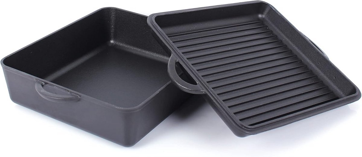 Gietijzeren Braadpan 6,5L met Deksel - Rechthoekige Dutch Oven, Voorverwarmd