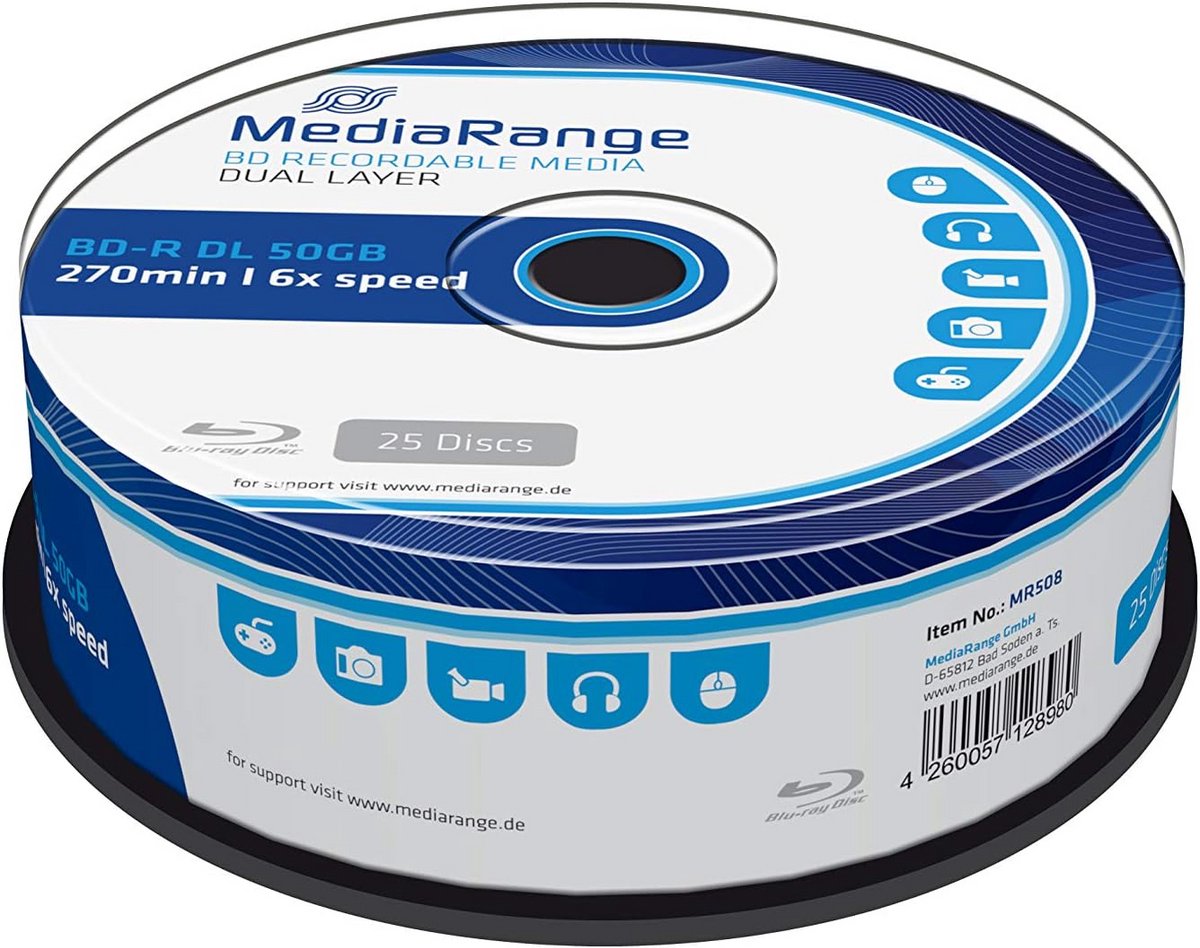 BD-R Dual Layer 50GB Blu-ray Disc Opname Media - 25 Stuks Cake Box