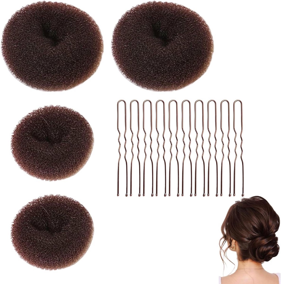 4 Stuks Haaraccessoires Donut Haarklem voor Volumineus en Net Kapsel