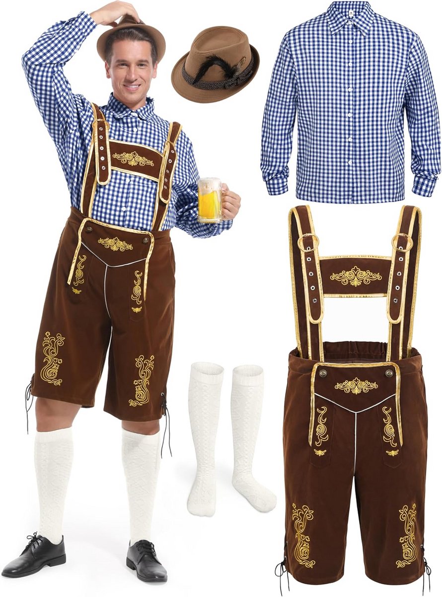 Lederhosen voor Heren - Traditioneel Beiers Oktoberfest Kostuum Set