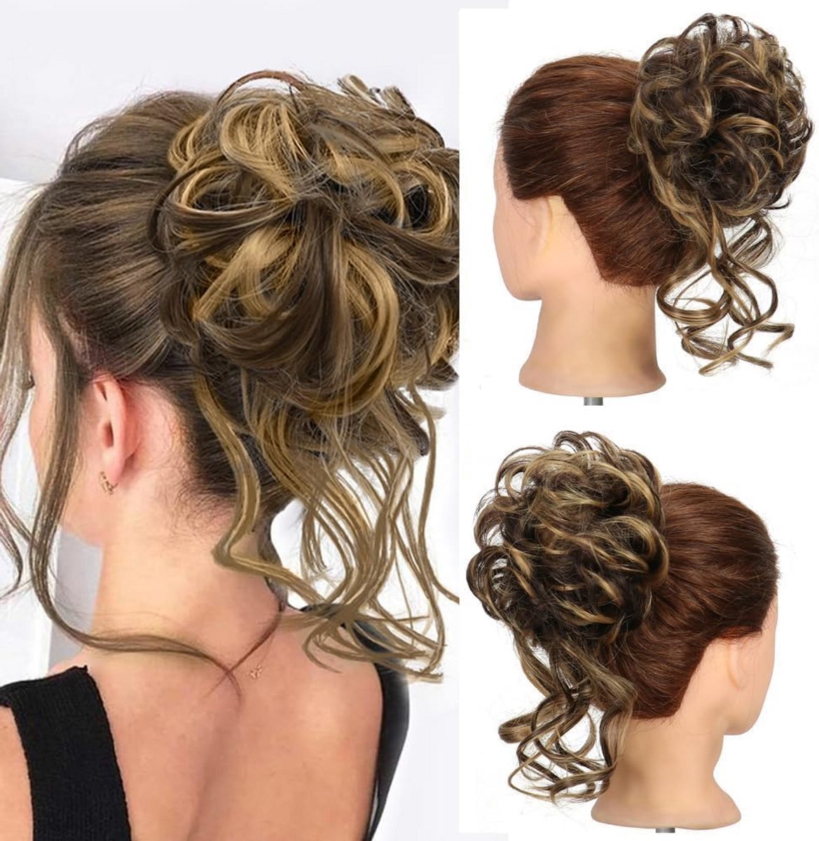 Krullend Haarstuk met Elastiek voor Dames - Synthetische Haarknot en Verlenging