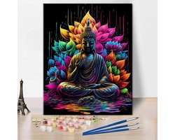 Schilderen op Nummer voor Volwassenen en Beginners - Boeddha, Lotus & Yoga Thema - Compleet Schilderset met Acrylverf (40x50 cm)