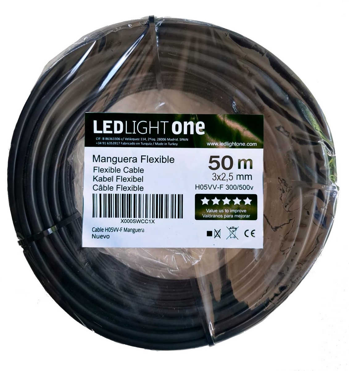 Flexibele Installatiekabel H05VV-F 3G2.5 Zwart 50 Meter