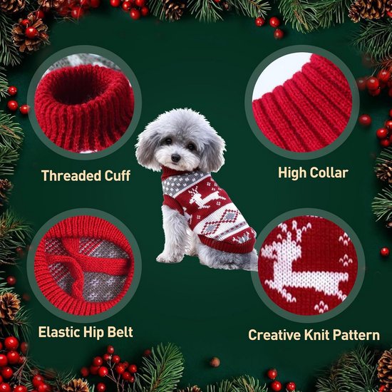 SUPJADE Kersttrui Voor Honden - Set Van 2, Warm En Zacht, Met Kerstmotief, Geschikt Voor Middelgrote En Grote Honden, Maat L (Borst 82 Cm)