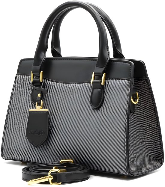 Sac à main noir en effet simili cuir à hanses multiples