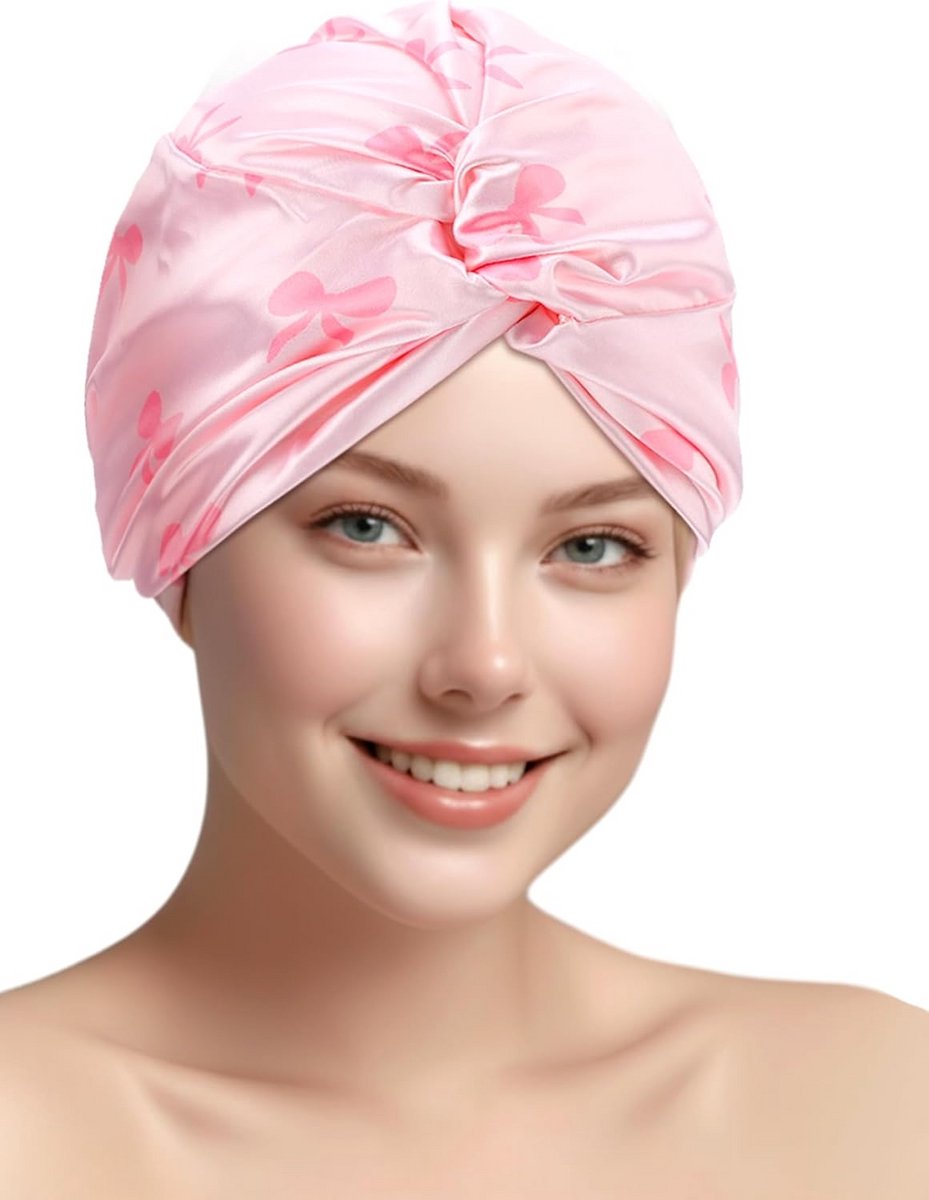 Roze Zijden Slaapmuts Dames – Verstelbaar Satijnen Haar Bonnet voor Krullend, Natuurlijk & Vlecht Haar