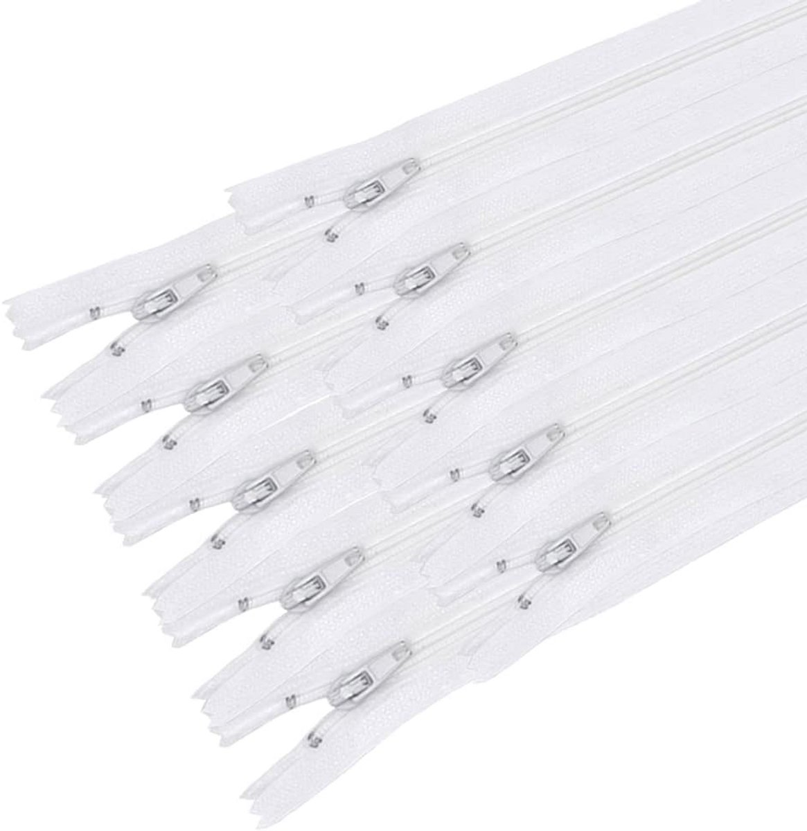 Set van 10 Witte Nylon Rolritsen 25 cm voor Naaien en Kledingreparatie