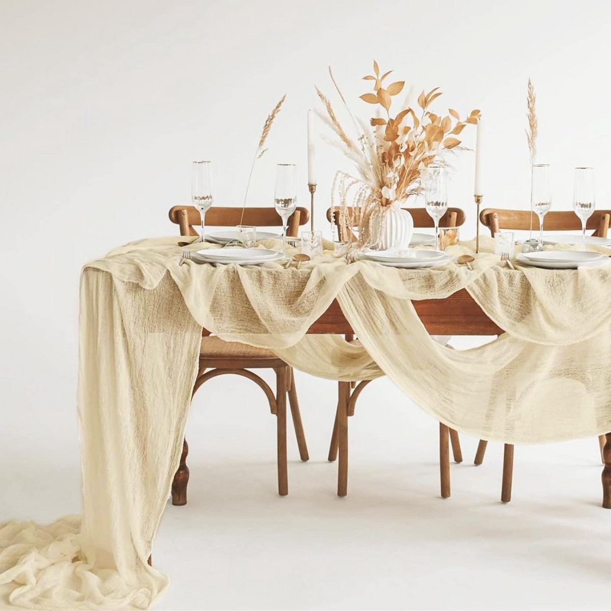 6 Stuks Rustieke Kaasdoek Tafelloper Beige voor Feest en Bruiloft Decoratie