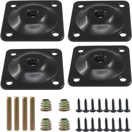 4x Montageplaten voor Meubelpoten 5/16 inch (M8) Zwart - T-Plaatsen met