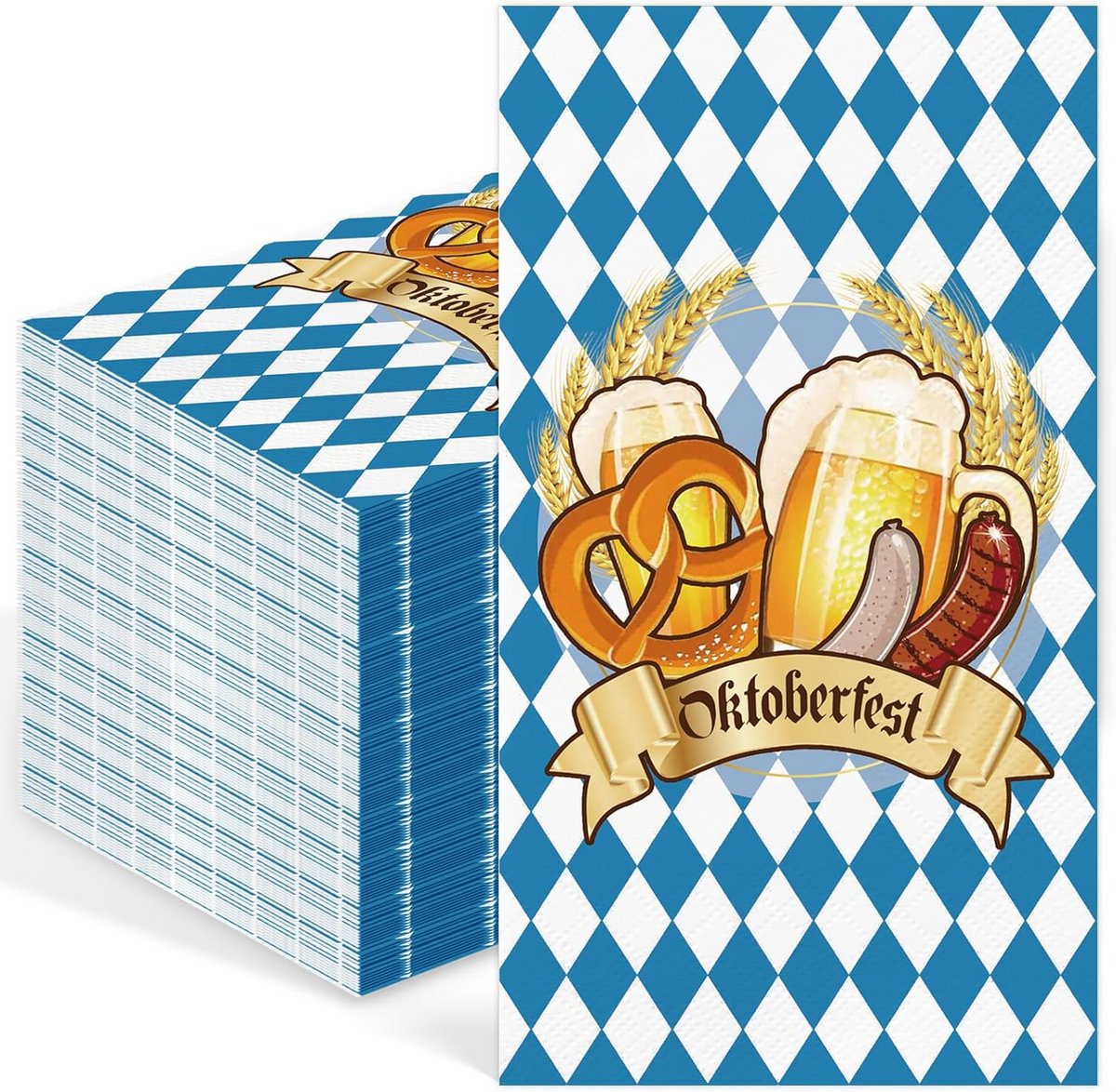 50 Oktoberfest Servetten Blauw Wit Geruit - Beierse Tafeldecoratie Partyservetten