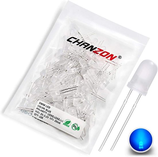100 Stuks Blauwe 5mm LED Diodes Lichtjes - Diffuse Ronde Verlichting ...