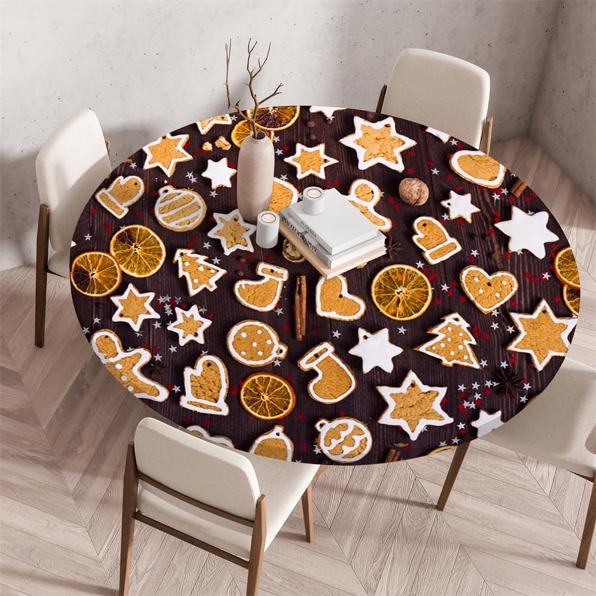 Rond Tafelkleed Beschermer Elastisch Kerstprint Afveegbaar en Wasbaar