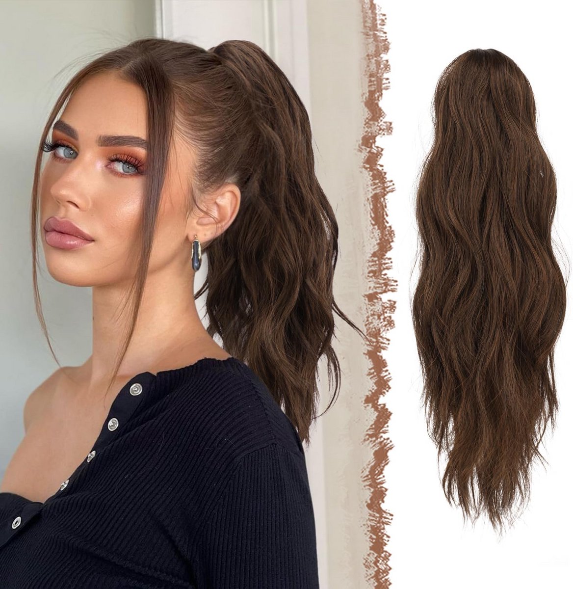 Golvende Clip-in Paardenstaartverlenging Synthetisch Haar 50 CM