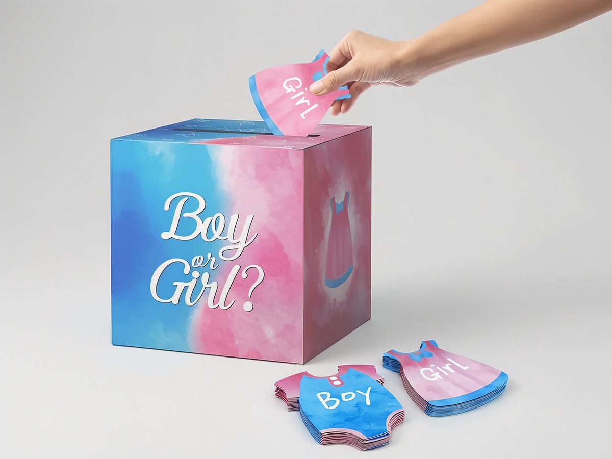 Gender Reveal Stemdoos met naamkaartjes Boy Girl | Meisje | 20 x 20 x 20 cm | Geslachtsonthulling | Bekend making geslacht