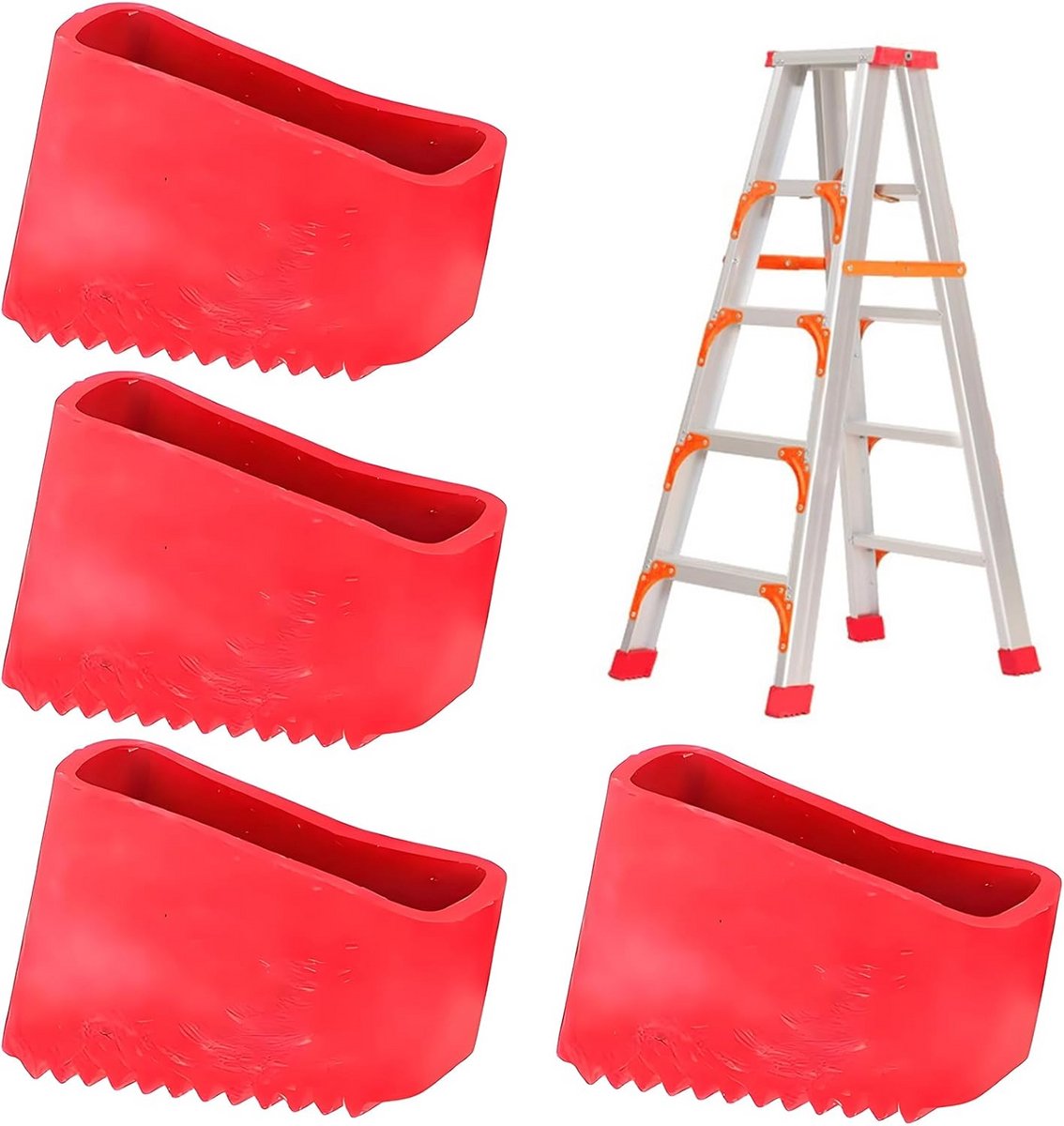4x Universele Rubberen Laddervoeten 50x20mm Rood - Antislip & Vloerbescherming