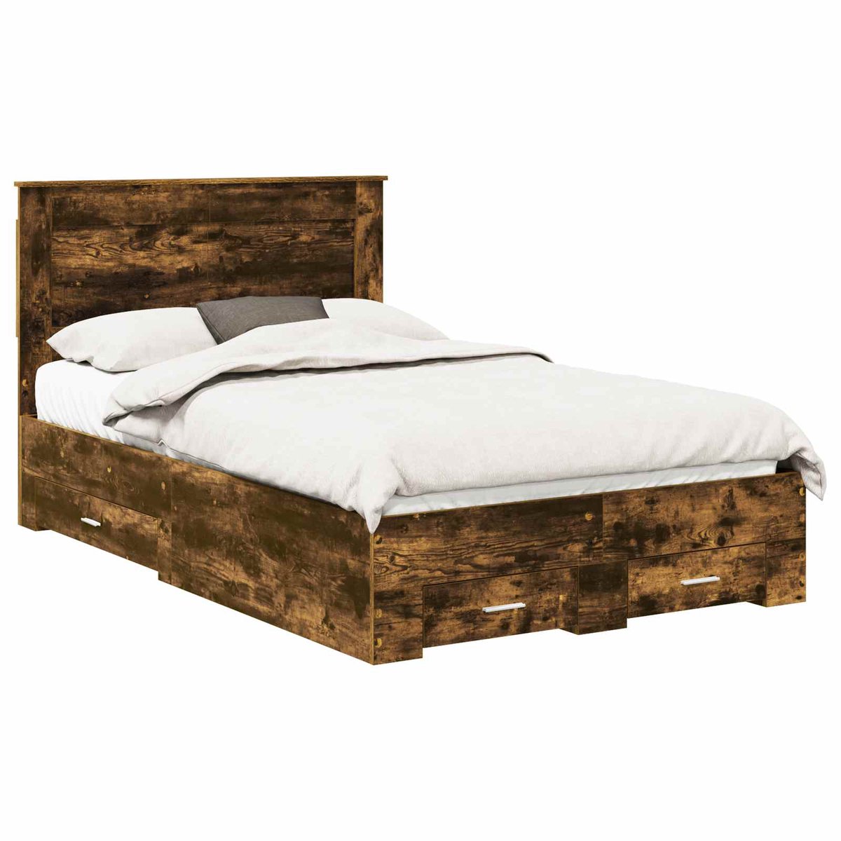 vidaXL Bedframe - met - lade - Rook - Eiken - 120 - x - 190 - cm - Bewerkt - hout Gerookt eiken