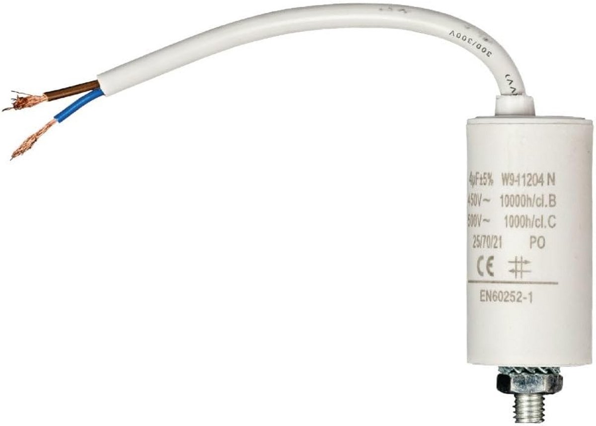Motorcondensator 4.0 uF / 450 V met aansluitkabel