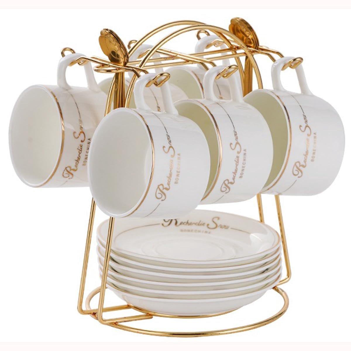 Cappuccino Kopjes en Schotels Set van 6 (150 ml) - Luxe Porselein met Gouden Rand
