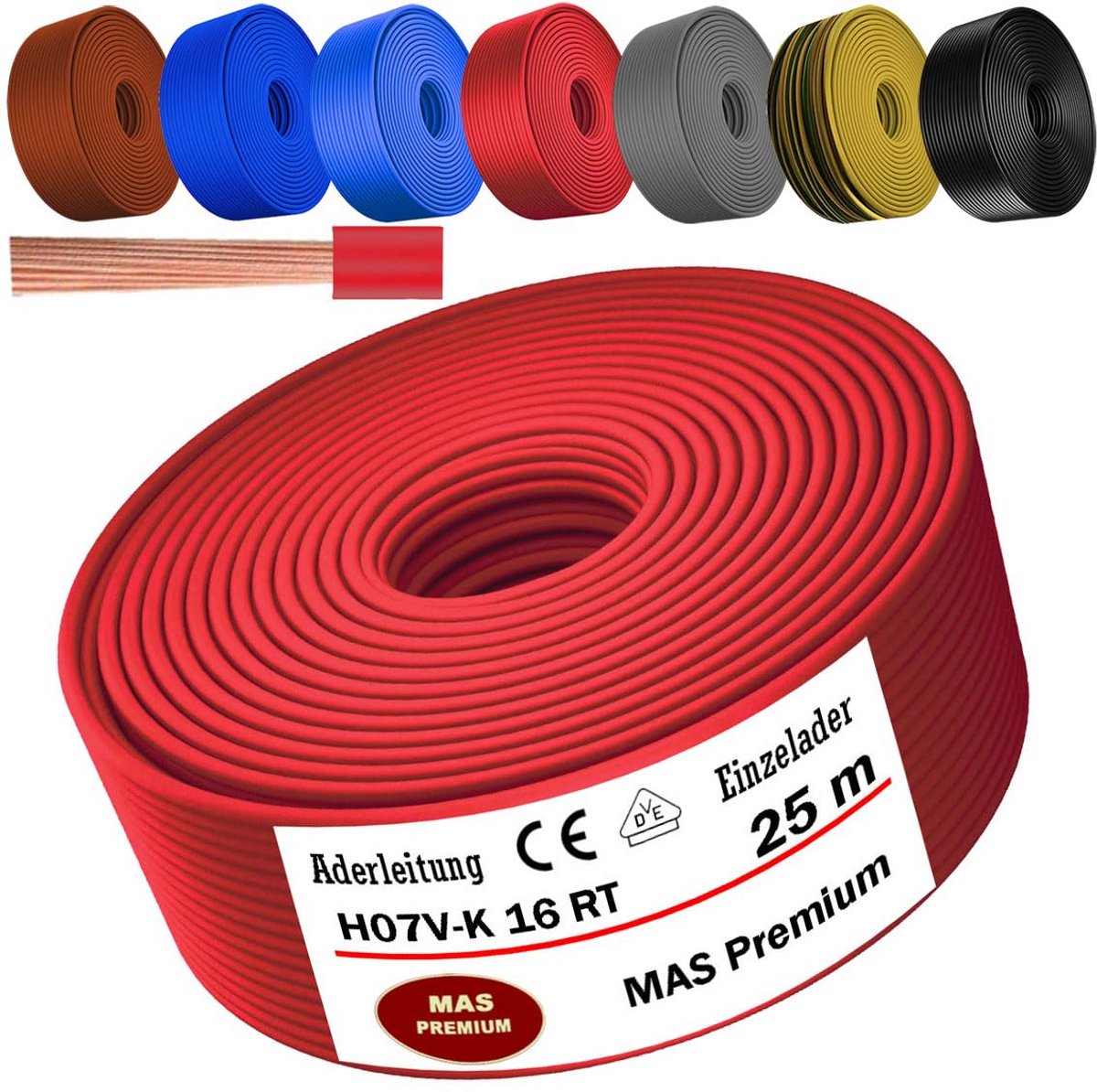 Flexibele Aderkabel H07V-K 16mm² per Meter - Diverse Kleuren voor Installatie