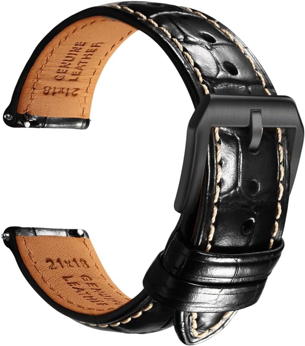 Luxe Leren Horlogeband met Krokodillenprint - Quick Release Vervangband voor Heren - 19mm tot 22mm