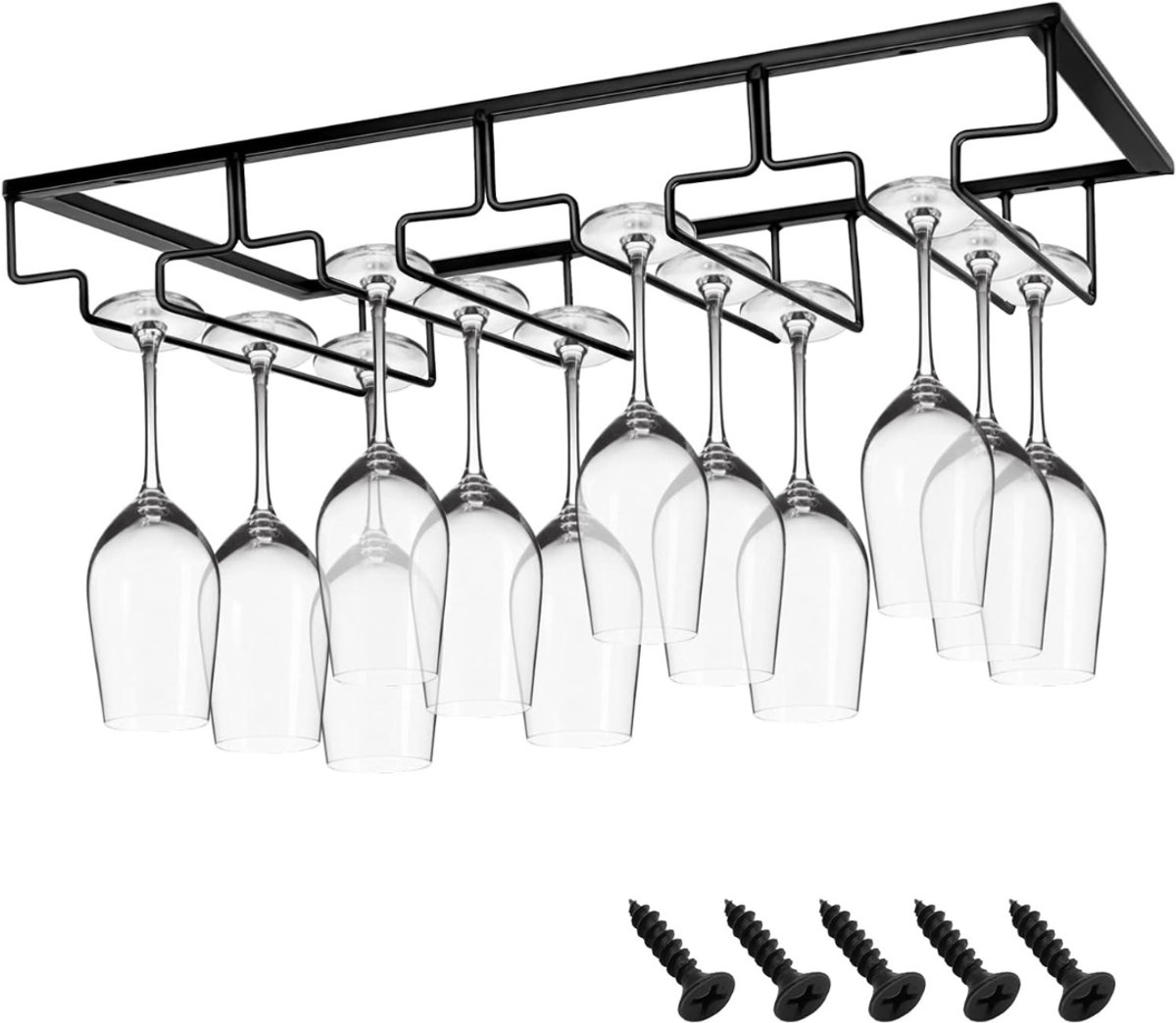 Florixa® Ophangrek Wijnglazen - Wijnglazenhouder – Metalen Wijnglazenrek - Zwart - 24cm x 42cm x 7cm