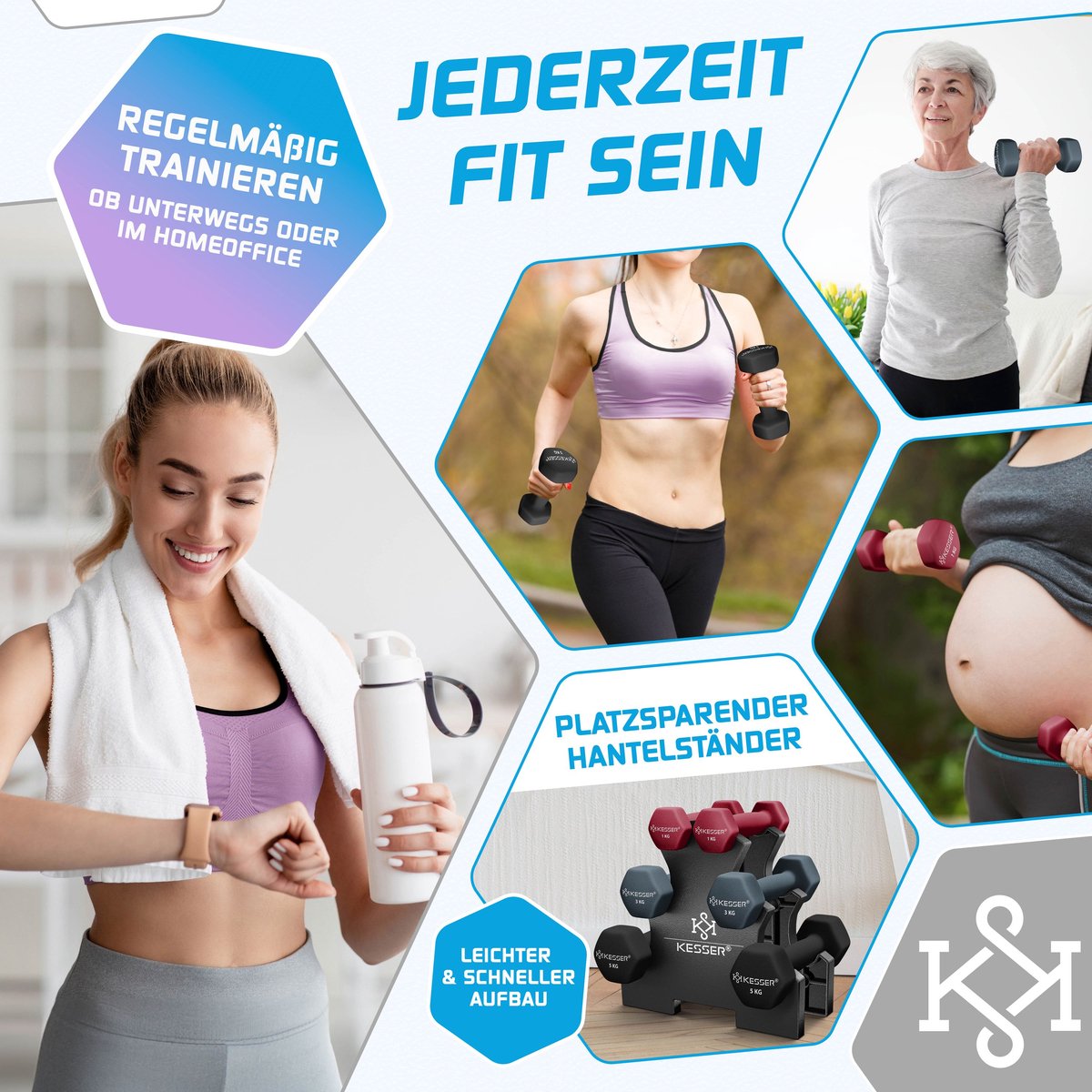 KESSER® Dumbells Set 3 Paren | Gewichten Set met Standaard | verstelbare Dumbell Geschikt voor Krachttraining | Halterset met oefeningenboekje, 2x fitnessbanden – foto 7