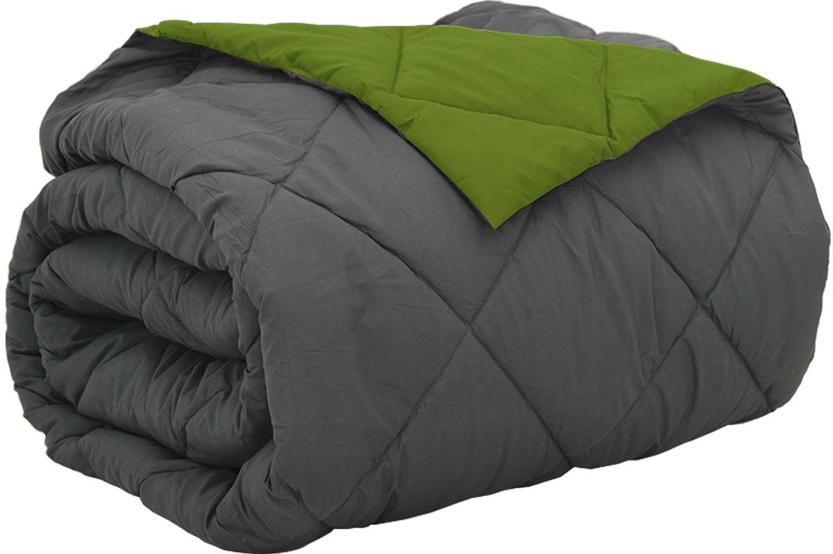 vidaXL - Volledig - Jaar - Dekbed - Groen - en - Antraciet - 200 - x - 220 - cm - Microvezel