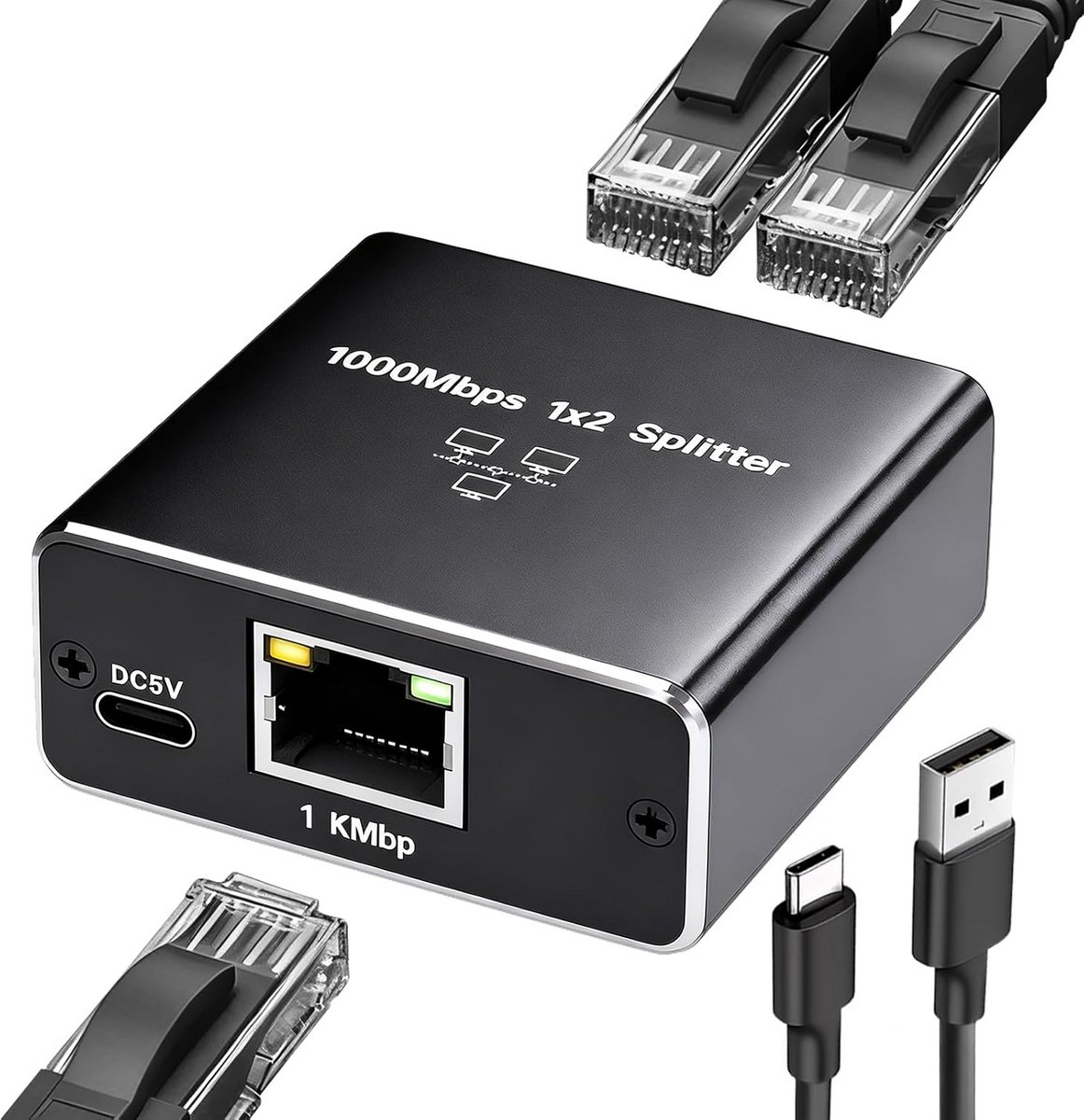 Gigabit Ethernet Switch met 2 Poorten RJ45 Splitter voor LAN Netwerk