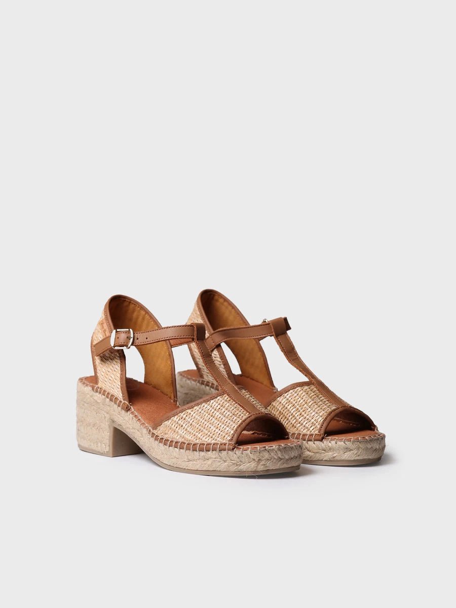 Dames espadrilles met lage hak van raffia en leer | DONATA-RP